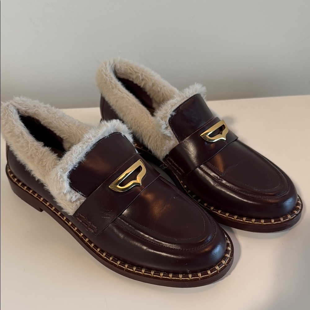 SCHUTZ Brown Loafers with Gold Accent